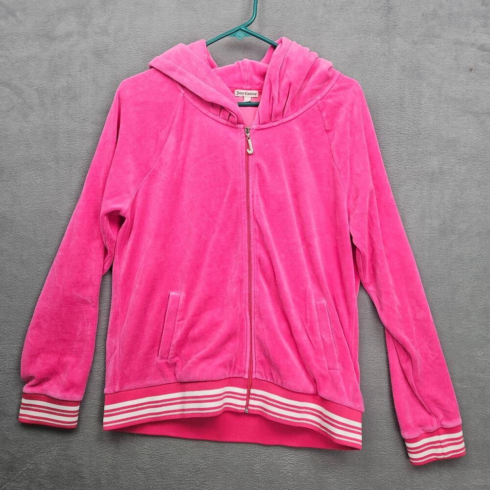 Juicy Couture Pink Velour Zip Hoodie XL Y2K Style Track Jacket